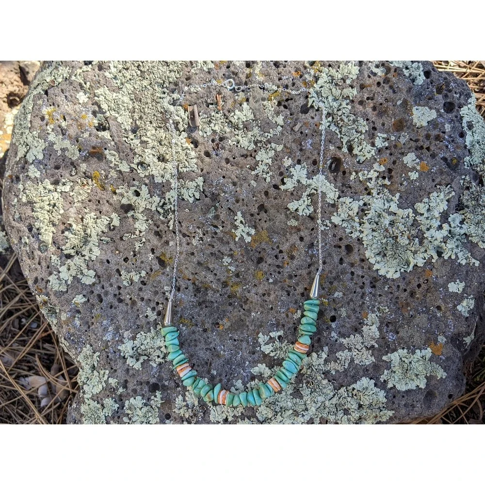 Santo Domingo‎ Pueblo Green Turquoise Heishi & Spiny Oyster Necklace Jewelry **